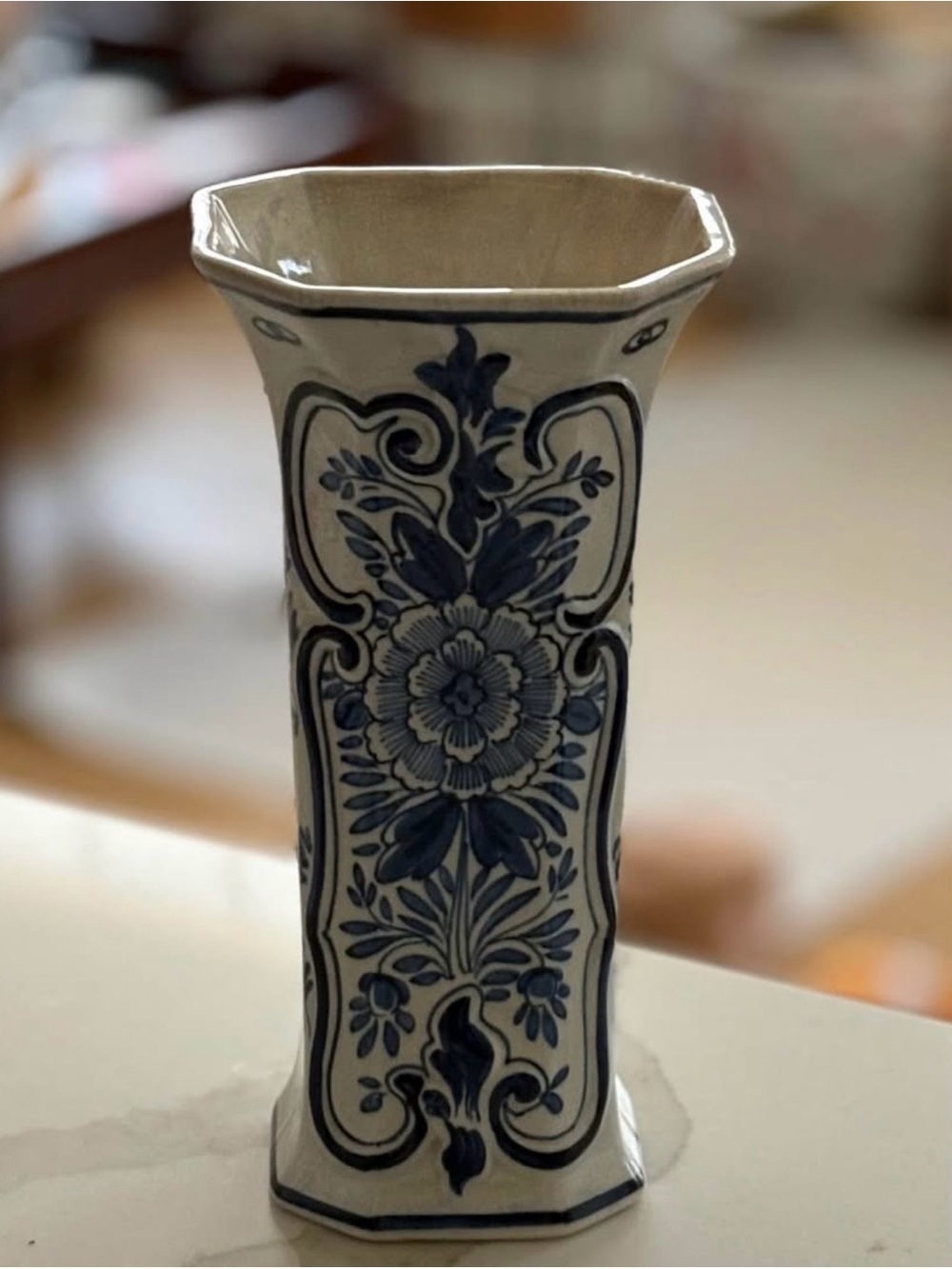 Hand-Painted Blue Floral Delft Vase